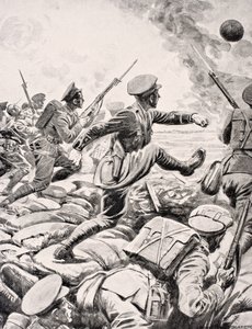 British officer kicks football towards German lines to inspire his platoon to charge with him, from 